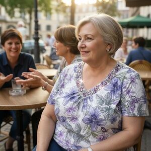 Alfred Dunner Purple and White Floral V-Neck Top